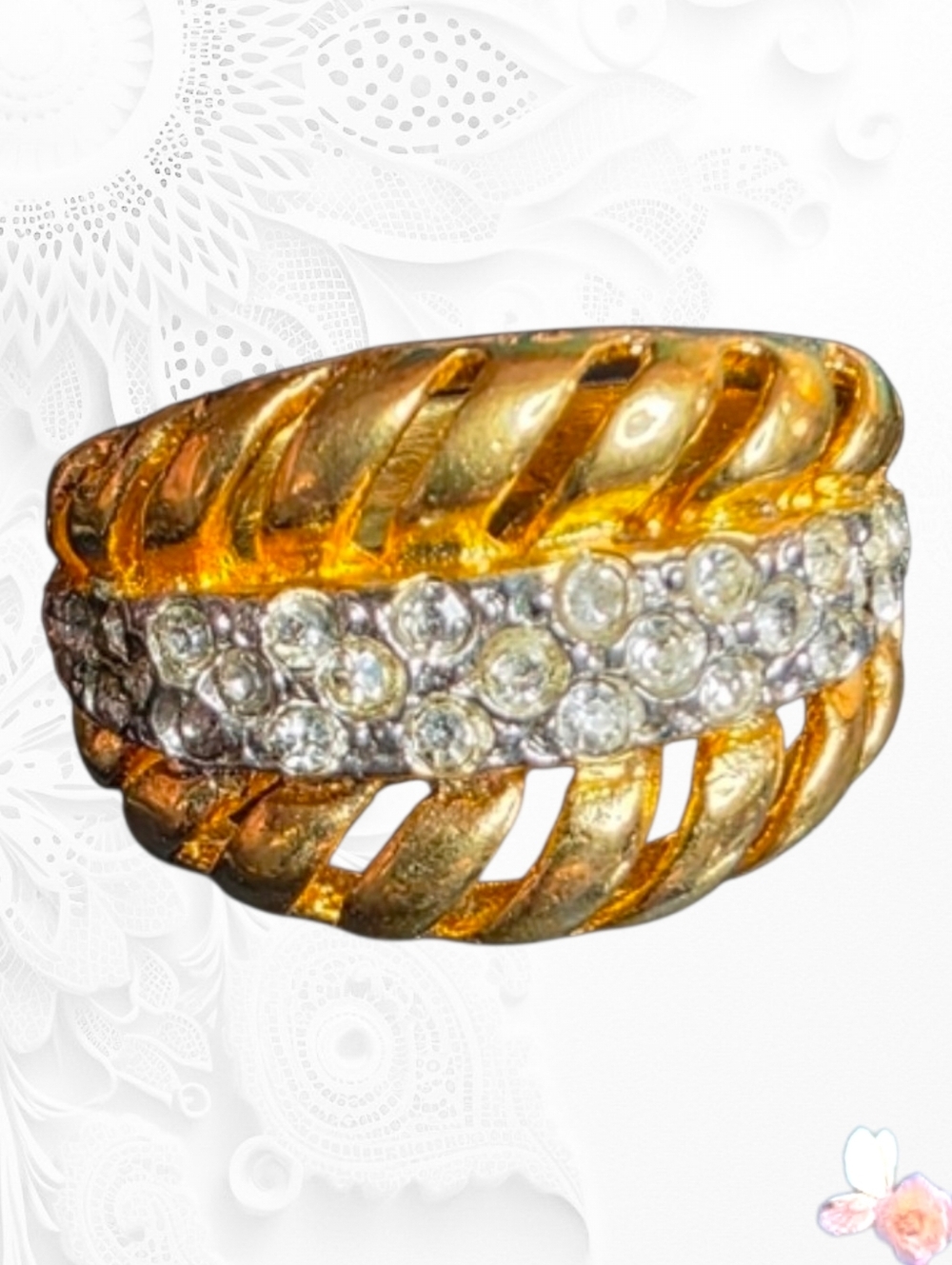 Source Unknown Gold-Tone Crystal Rope Twist Ring